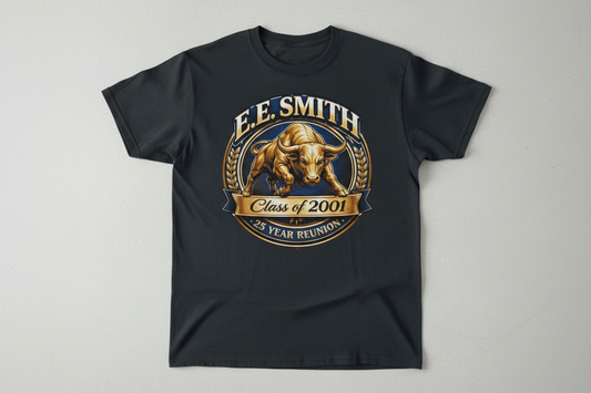 E.E. Smith High School 25th Reunion shirt — Golden Bulls Design 1 - Adult